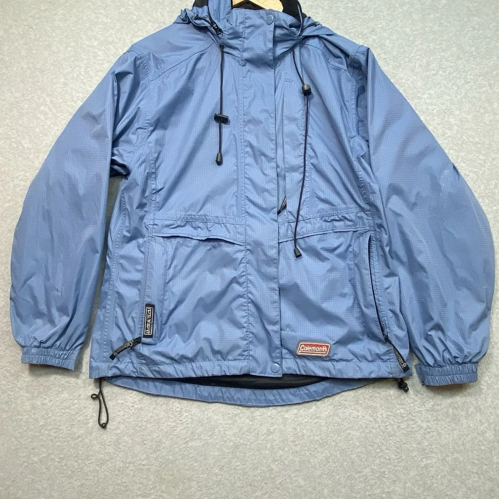 Coleman Blue‎ Hydra Tech Packable Jacket Unisex Sz M Hooded Zip-Up Distressed